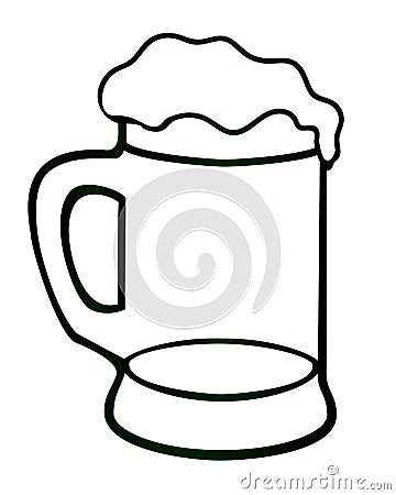 Mug with foaming beer - vector linear picture for coloring. Beer in a mug. Outline. Hand drawing. Vector Illustration