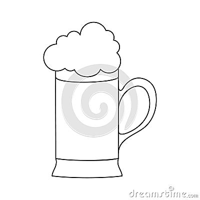 A mug with a frothy drink. Foam beer in a mug, an empty outline isolated on a white background Vector Illustration