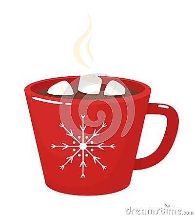 Mug with hot chocolate and marshmallows. Vector illustration in flat style. Vector Illustration