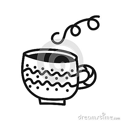 Mug I with pattern of dots and waves with steam in style of doodles Vector Illustration