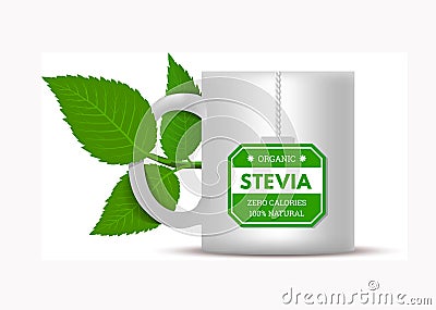 Mug with stevia leaves on a white background. Vector illustration Vector Illustration