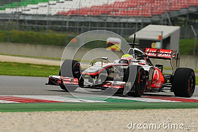 MUGELLO, ITALY - MAY 2012: Oliver Turvey of McLaren F1 team races during Formula One Teams Test Days at Mugello Circuit on May, 20 Editorial Stock Photo