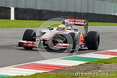 MUGELLO, ITALY - MAY 2012: Oliver Turvey of McLaren F1 team races during Formula One Teams Test Days at Mugello Circuit on May, 20 Editorial Stock Photo