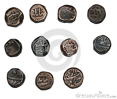 Mughal Emperor Jahangir Copper Coins Stock Photo