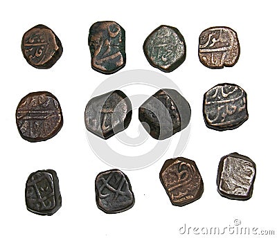 Mughal Emperor Mohammed Shah Copper Coins Stock Photo