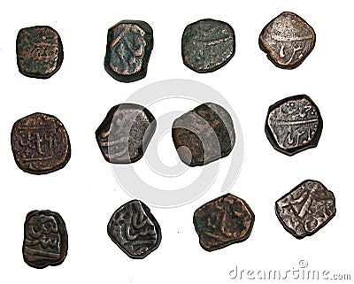 Mughal Emperor Mohammed Shah Copper Coins Reverse Side Stock Photo
