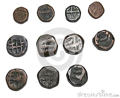 Mughal Emperor Shahjahan Copper Coins Reverse Side Stock Photo