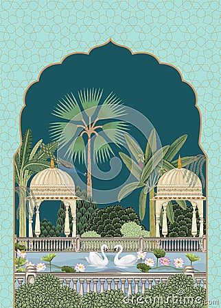 Indian traditional mughal pichwai art Vector Illustration