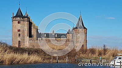 Muiderslot in Muiden, a medieval castle tangible history. Historic building. Editorial Stock Photo