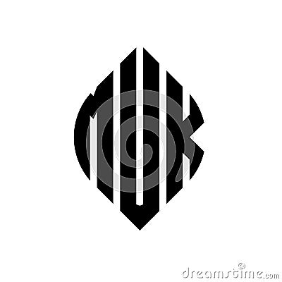 MUK circle letter logo design with circle and ellipse shape. MUK ellipse letters with typographic style. The three initials form a Vector Illustration