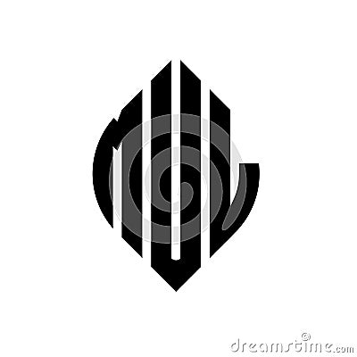 MUL circle letter logo design with circle and ellipse shape. MUL ellipse letters with typographic style. The three initials form a Vector Illustration