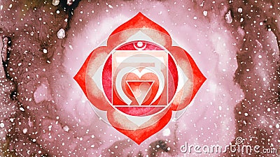 Muladhara Root Chakra red color logo symbol icon reiki mind spiritual health healing holistic energy lotus mandala watercolor Cartoon Illustration