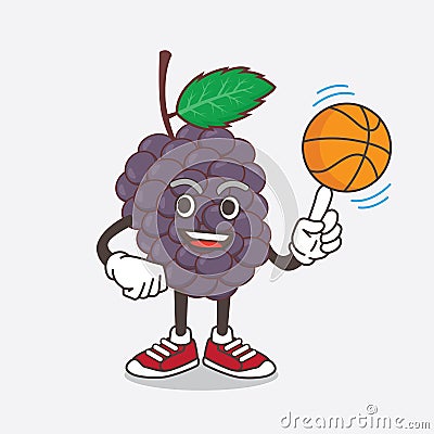 Mulberry Fruit cartoon mascot character with a basketball Vector Illustration