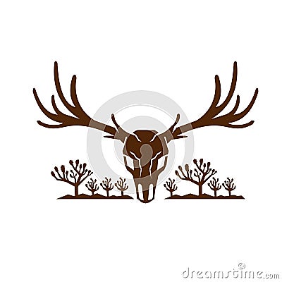 Mule Deer Skull Joshua Tree Icon Vector Illustration