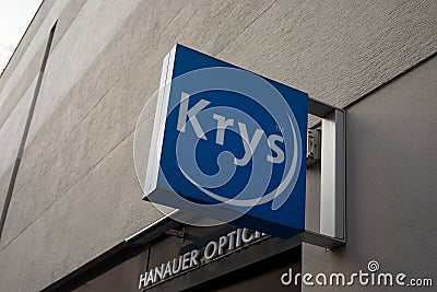 Closeup of Krys logo on optician store front in the street Editorial Stock Photo