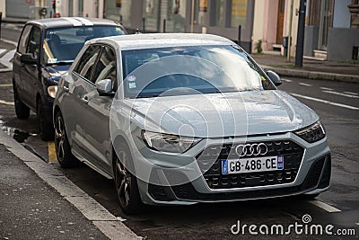 Front view of grey audi A1 parked in the street Editorial Stock Photo