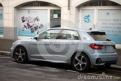 Profile view of grey audi A1 parked in the street Editorial Stock Photo