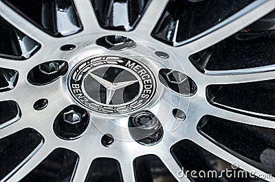 Retail of wheel from mercedes-benz brand in showroom Editorial Stock Photo