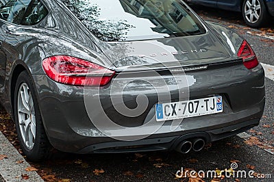 Grey Porsche 718 rear parked in the street Editorial Stock Photo