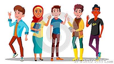 Mulicultural Characters People Satisfied Vector Vector Illustration