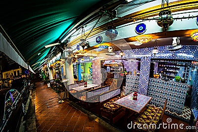 Mulim restaurant along Haji lane. Near Sultan Masjid Mosque at Kampong Glam, Singapore. Editorial Stock Photo