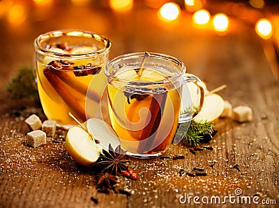 Mulled cider with addition of aromatic spices and citrus fruits Stock Photo