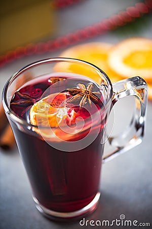 Mulled warming wine with spices Stock Photo