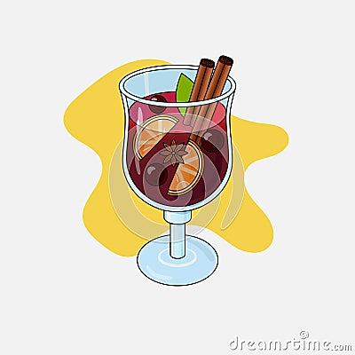 Mulled wine glintwein Cartoon Illustration