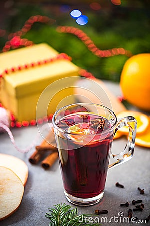 Mulled wine in Christmas and festive decoration Stock Photo