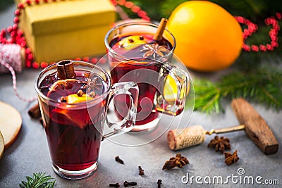 Mulled wine in Christmas and festive decoration Stock Photo