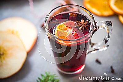 Mulled wine in Christmas and festive decoration Stock Photo