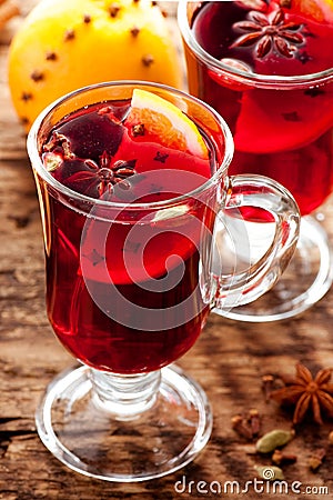 Mulled wine in glasses close-up Stock Photo