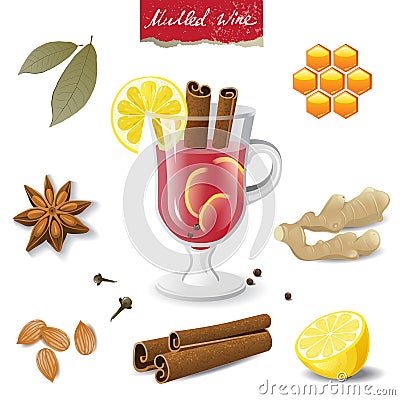 Mulled wine icons Vector Illustration