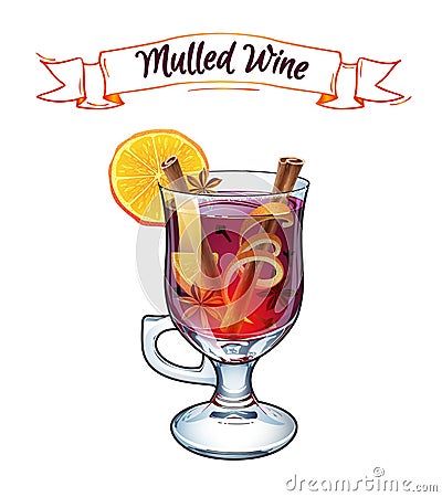 Mulled wine illustration. Autumn drink. Vector Illustration