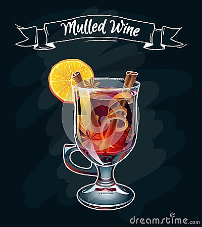 Mulled wine illustration. Autumn drink. Vector Illustration