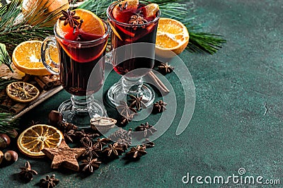 Mulled wine ingredients Hot red punch fruits spices Christmas d Stock Photo