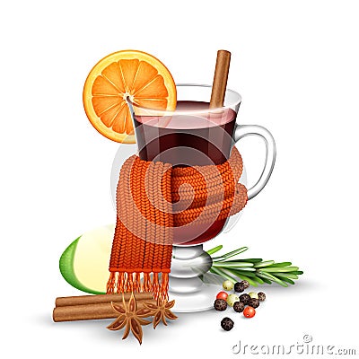 Mulled wine and scarf Vector Illustration