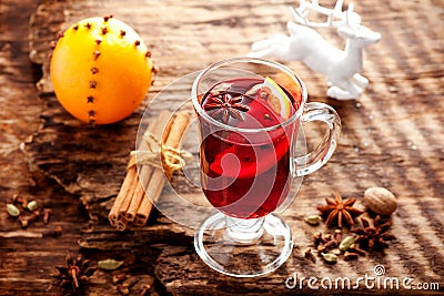 Mulled wine with spices Stock Photo