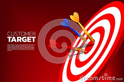 Mult color dart arrows hit the center of dartboard . Stock Photo