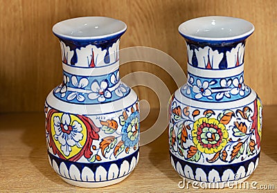 Multan , Pakistan February 21, 2021: exhibition of blue pottery crockery and ceramics in local small industry festival Editorial Stock Photo