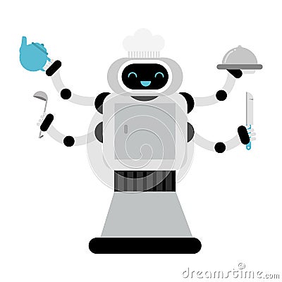 Many armed robot home assistant cook. Vector illustration. Vector Illustration