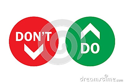 Do and don`t up and down, pros and cons left green right arrows in circles with transparent background Vector Illustration