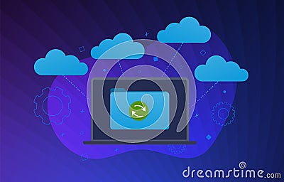 Multi Cloud Technology flat vector modern illustration. Cloud computing Storage Network Connected and synchronizing all devices Cartoon Illustration
