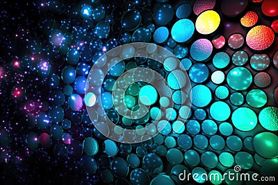 Multi color abstract 3D background scenario wall with circular geometric shapes and lighting effects Generative AI Illustration Stock Photo