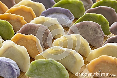 Multi color dumplings close up Stock Photo