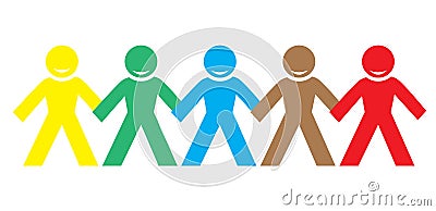 Multi color happy people holding hands Vector Illustration