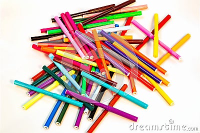 Multi color markers with caps close up view isolated. Beautiful colorful backgrounds Stock Photo