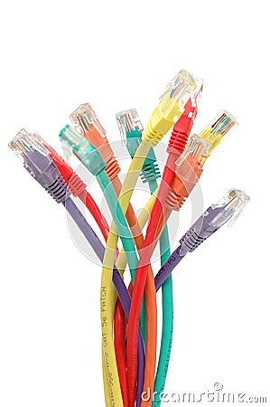 Multi color network cables Stock Photo