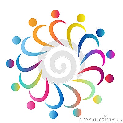 People team work together union colorful people healthy people circle symbol work together nine people logo Stock Photo