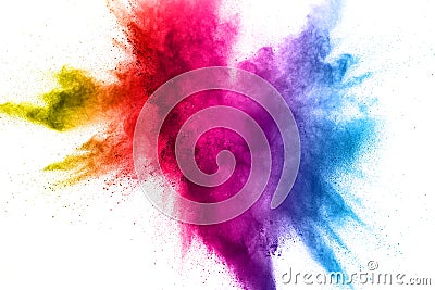 Multi color powder explosion on white background. Stock Photo